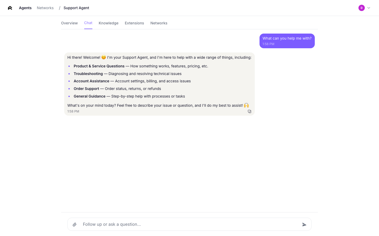 Agent detail — Chat