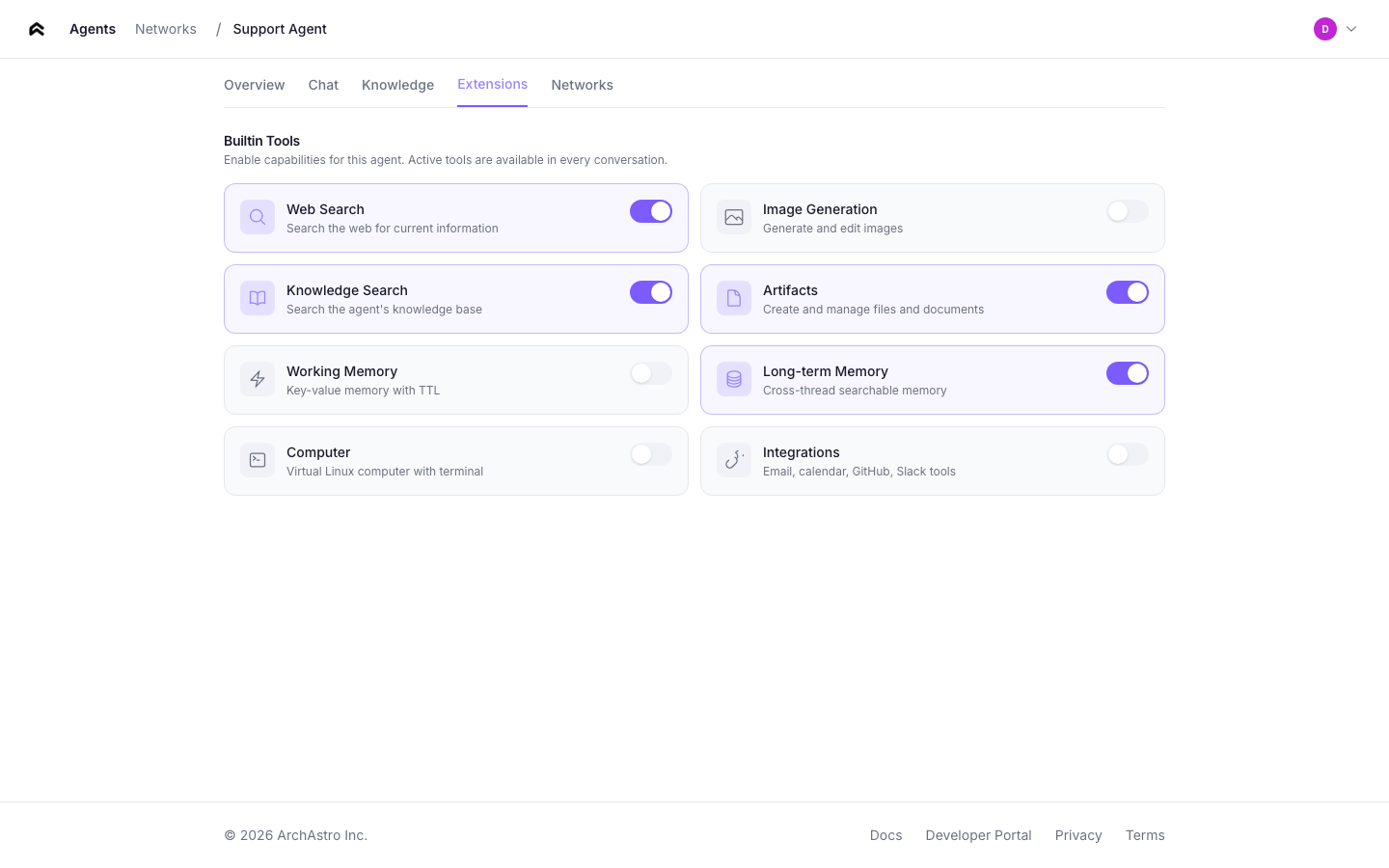 Agent detail — Extensions