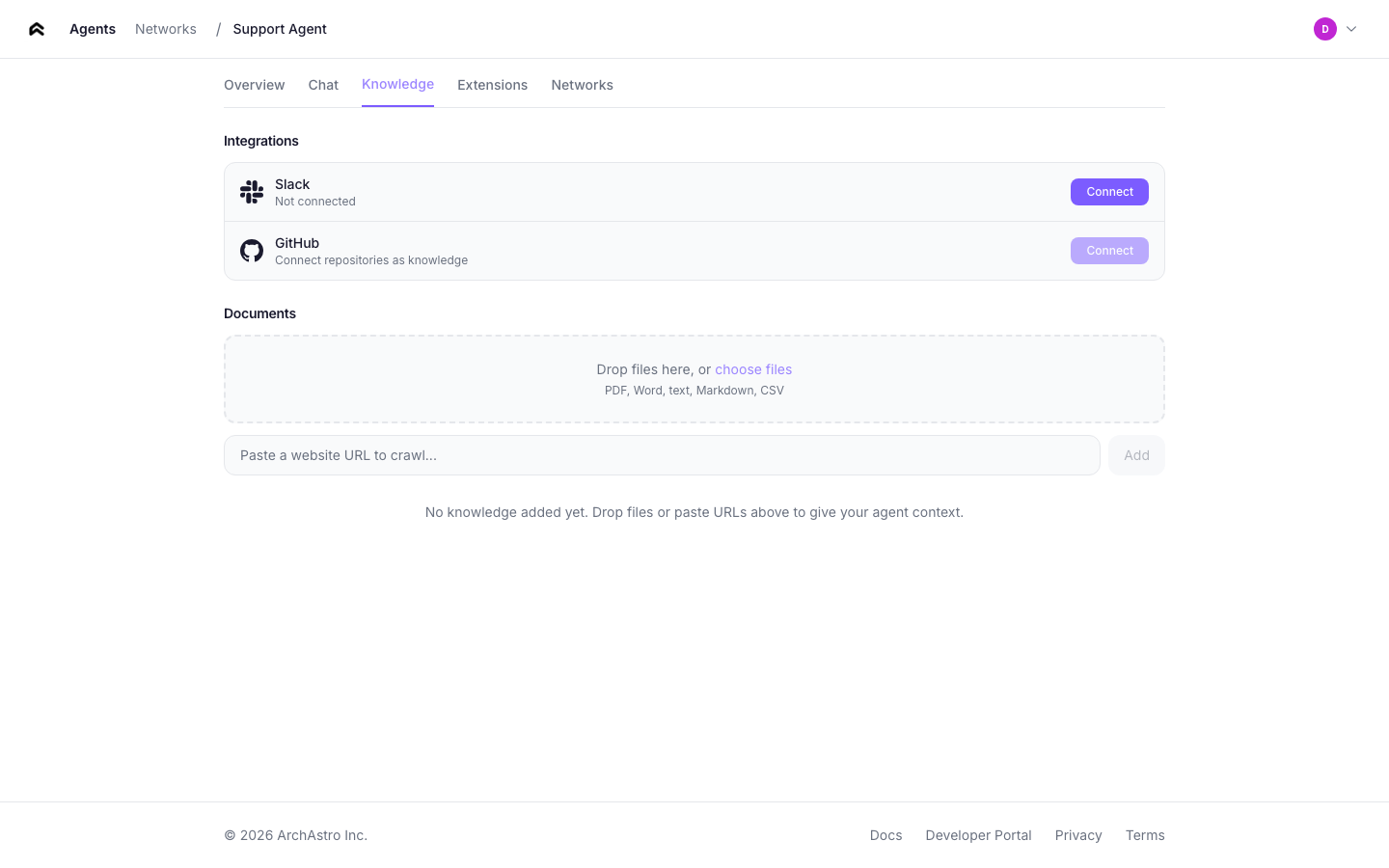 Agent detail — Knowledge